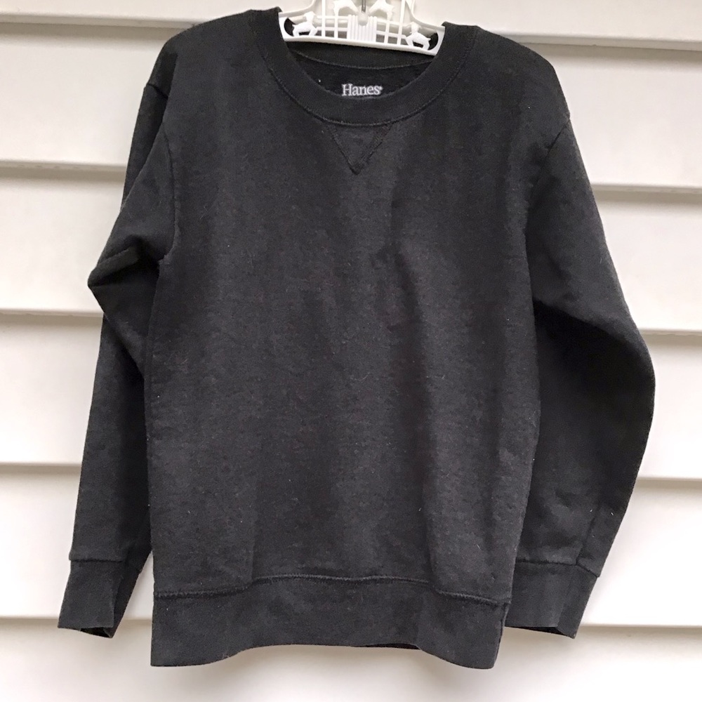 Hanes Sweatshirt Boys Sz S 6/7 Black Fresh IQ Crewneck Long Sleeve Cotton Blend
